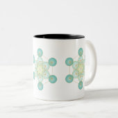 ブルーと金ゴールドメタトロンのキューブデザイン ツートーンマグカップ (正面右)