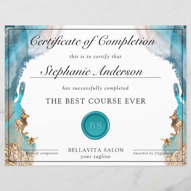 ブルーと金ゴールドモダンの水彩賞 (正面)