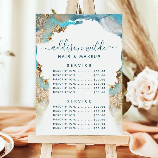 ブルーと金ゴールドモダンの液体インクのサービス価格 メニュー