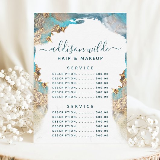 ブルーと金ゴールドモダンの液体インクのサービス価格 メニュー