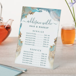 ブルーと金ゴールドモダンの液体インクのサービス価格 台座サイン