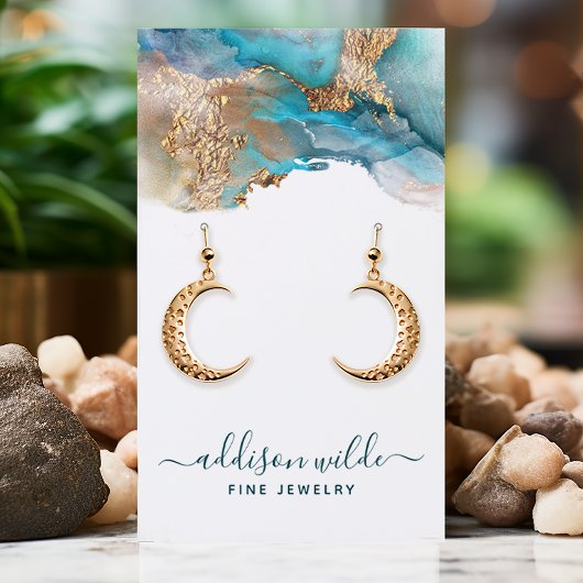 ブルーと金ゴールドモダンジュエリーイヤリングディスプレイ 名刺