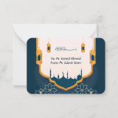 ブルーと金ゴールドモダンラマダンカレエムグリーティングカード ノートカード (裏面)