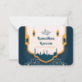 ブルーと金ゴールドモダンラマダンカレエムグリーティングカード ノートカード (正面)