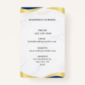 ブルーと金ゴールドモダン先生ポートレート会社 バッジ (裏面)