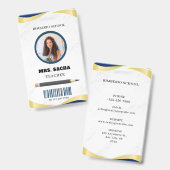 ブルーと金ゴールドモダン先生ポートレート会社 バッジ (正面＆裏面)