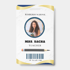 ブルーと金ゴールドモダン先生ポートレート会社 バッジ