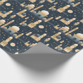 ブルーと金ゴールドラマダンとイード ラッピングペーパー (角)