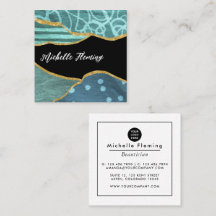 ブルーと金ゴールドリネンファブリックデニムスクエアビジネスS