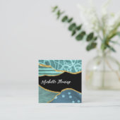 ブルーと金ゴールドリネンファブリックデニムスクエアビジネスS スクエア名刺 (スタンド正面)