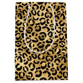 ブルーと金ゴールドレオパードデザイン2 ミディアムペーパーバッグ (正面)