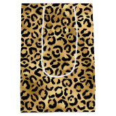 ブルーと金ゴールドレオパードデザイン2 ミディアムペーパーバッグ (裏面)