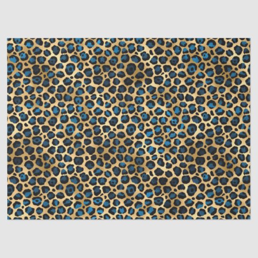 ブルーと金ゴールドレオパードデザイン4ティッシュペーパー 薄葉紙 (正面)