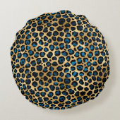 ブルーと金ゴールドレオパードデザイン4 ラウンドクッション (裏面)