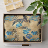 ブルーと金ゴールドレオパードデザイン7ティッシュペーパー 薄葉紙 (ギフト)