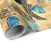 ブルーと金ゴールドレオパードデザイン7 ラッピングペーパー (ロールコーナー)