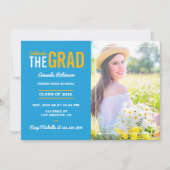 ブルーと金ゴールド卒業パーティー招待状 招待状 (正面)