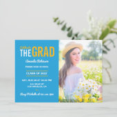 ブルーと金ゴールド卒業パーティー招待状 招待状 (スタンド正面)