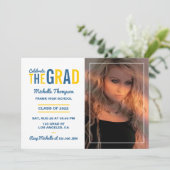 ブルーと金ゴールド卒業パーティー招待状 招待状 (スタンド正面)