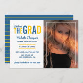 ブルーと金ゴールド卒業パーティー招待状 招待状 (正面/裏面)