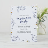 ブルーと金ゴールド卒業パーティー招待状 招待状 (スタンド正面)