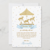 ブルーと金ゴールド回転木馬少年の第1日の第2日の誕生日 サンキューカード (正面)