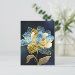 ブルーと金ゴールド抽象芸術の花びら ポストカード