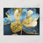ブルーと金ゴールド抽象芸術の花びら ポストカード (裏面)
