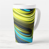 ブルーと金ゴールド抽象芸術シルクとサテン転が カフェラテマグ (右アングル)