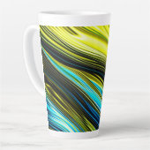 ブルーと金ゴールド抽象芸術シルクとサテン転が カフェラテマグ (左アングル)