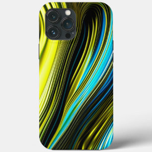 ブルーと金ゴールド抽象芸術シルクとサテン転が iPhone 13 PRO MAXケース