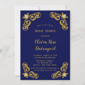 ブルーと金ゴールド王室のクラウンダマスクブライダルシャワー 招待状 (正面)