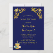 ブルーと金ゴールド王室のクラウンダマスクブライダルティーパーティー 招待状 (正面)