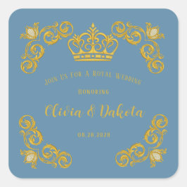 ブルーと金ゴールド王室のクラウン結婚ズスクエアシール スクエアシール