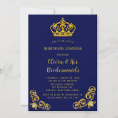 ブルーと金ゴールド王室のブリデスメイド昼食会 招待状 (正面)