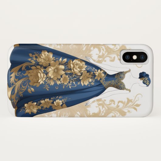 ブルーと金ゴールド社交ダンスガウン Case-Mate iPhoneケース (裏面(横))