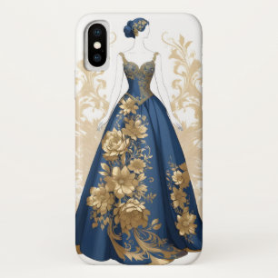 ブルーと金ゴールド社交ダンスガウン iPhone X ケース