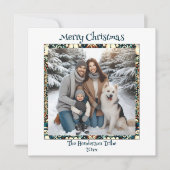 ブルーと金ゴールド雪だるまファミリーフォトクリスマス シーズンカード (正面)