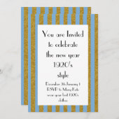 ブルーと金ゴールド1920年代ギャツビー新年パーティー 招待状 (正面/裏面)