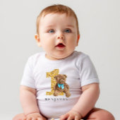 ブルーと金ゴールド1st誕生日テディベア ベビーTシャツ