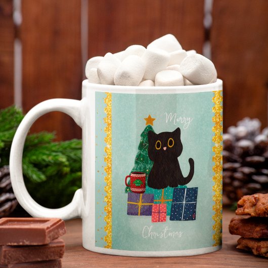 ブルーなクリスマスの黒猫コーヒー コーヒーマグカップ