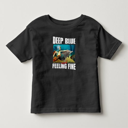 ブルーな気分の人魚とイルカの海洋アート トドラーTシャツ (正面)