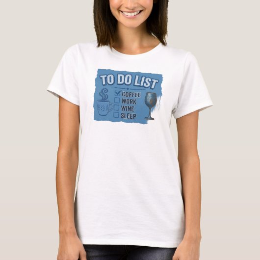 ブルーなCOFFEE THEN WINE ファッションアートが目を引く Tシャツ (正面)