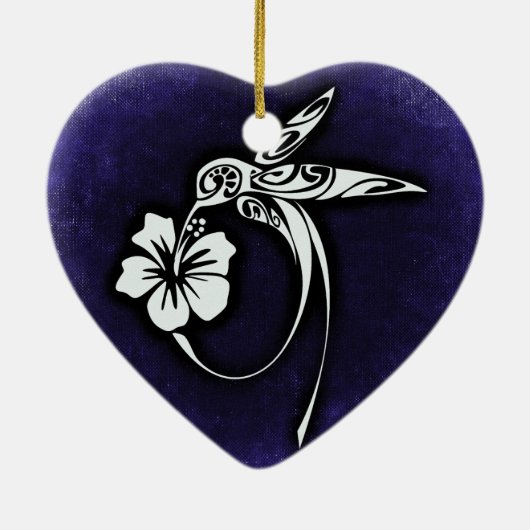 ブルーにトライバルアートバードモチーフ セラミックオーナメント (裏面)