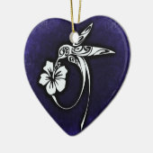 ブルーにトライバルアートバードモチーフ セラミックオーナメント (左)