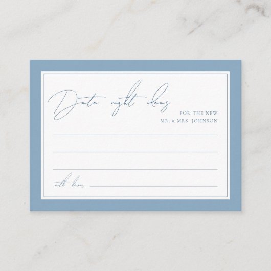 ブルーのあるデートナイトのアイデア　ブライダルシャワー エンクロージャーカード (正面)