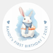 ブルーのうさぎのイースター 水彩画 誕生日 ラウンドシール (正面)