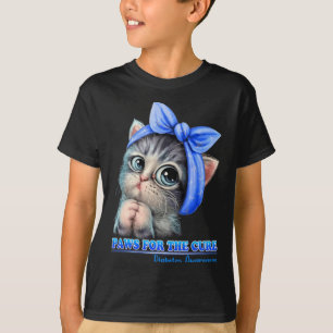 ブルーのかわいい猫の糖尿病啓発Tシャツ Tシャツ