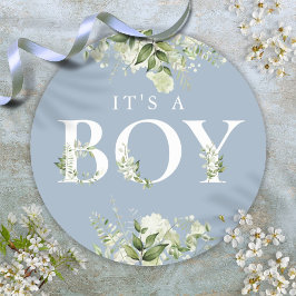 ブルーのくすみカラーのグリーンがかわいいIt's A Boyベビーシャワー ラウンドシール
