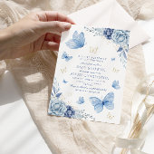ブルーのちいさな蝶の男の子ベイビーシャワー 招待状